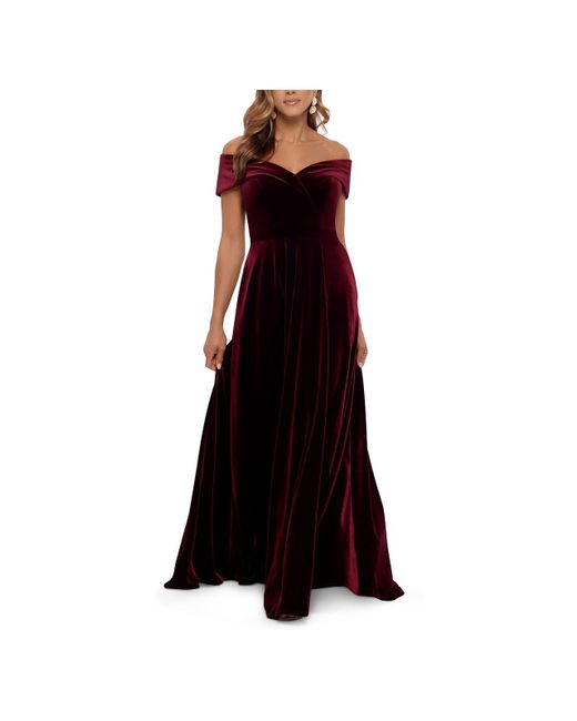 Xscape Velvet Long Evening Dress in Red | Lyst