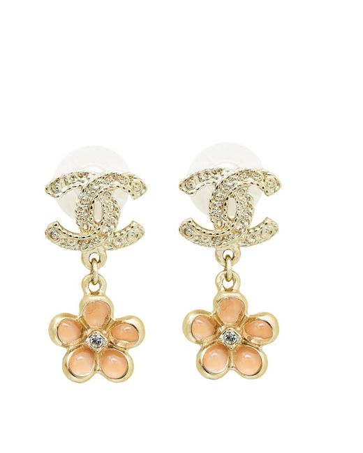 Chanel Metallic Light Cc Flower Drop Earrings