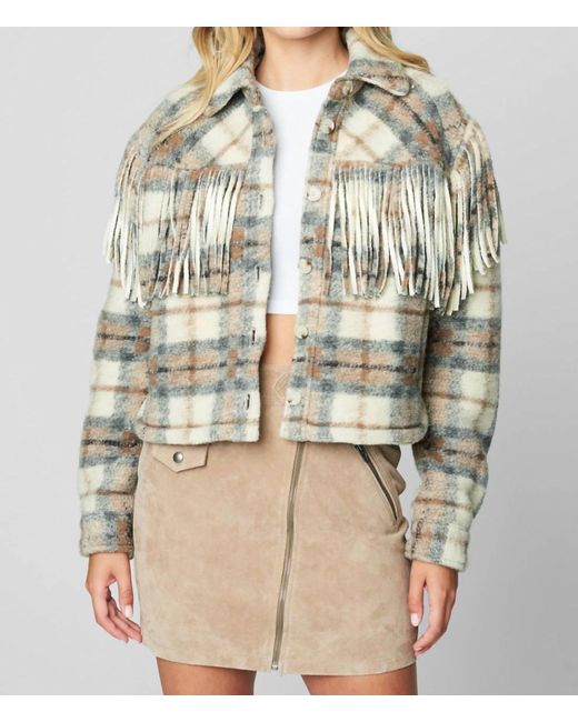 Blank NYC Natural Take Note Fringe Cropped Jacket In Plaid