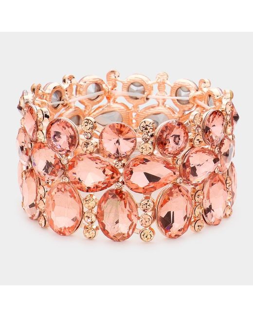 Fashnzfab Pink Multi Stone Cluster Evening Stretch Bracelet Peach