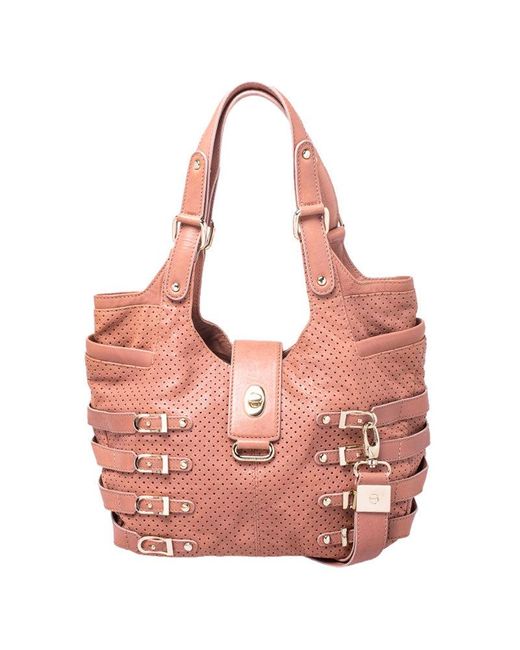 Jimmy Choo Pink Nude Perforated Leather Bardia Buckle Shoulder Bag