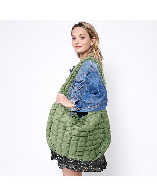 Fashnzfab Blue Oversized Faux Leather Quilted Puffer Shoulder Crossbody Bag Cloud Bag
