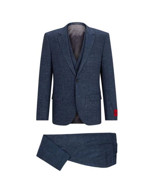 HUGO Blue Slim-fit Three-piece Suit for men