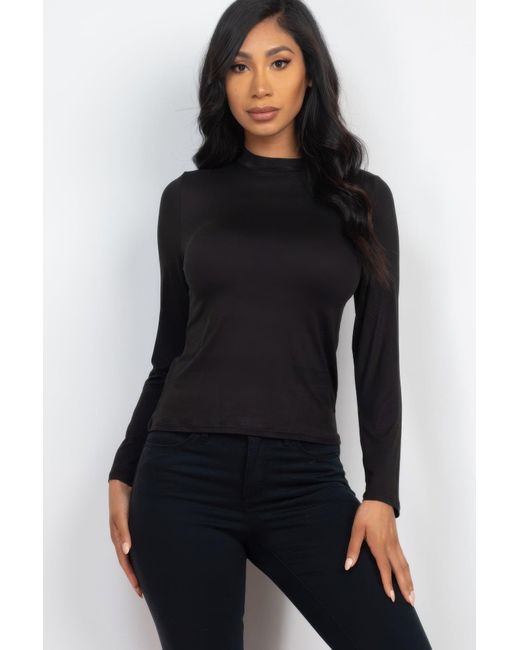TRUEDAMES Black Mock Neck Solid Long Sleeve Top