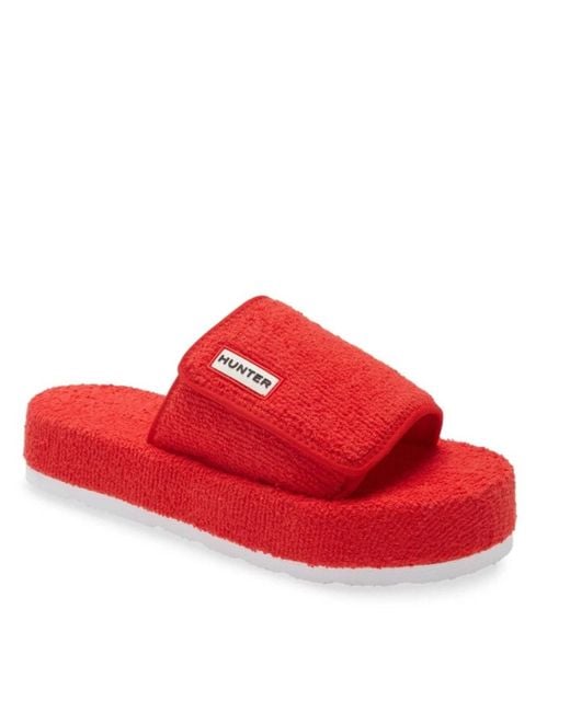 Hunter Red Terry Towelling Beach Slide