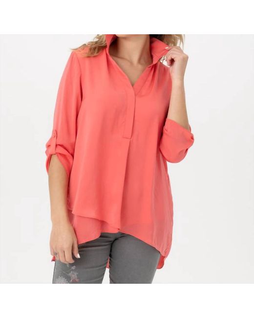 Renuar Red Air Flow Layer Blouse In Cocktail