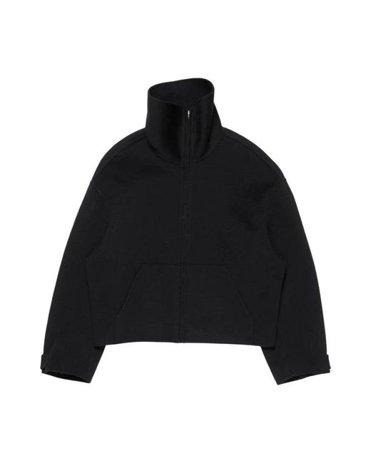 Acne Black Cropped Jacket With High Stand Collar And Zipper Closure