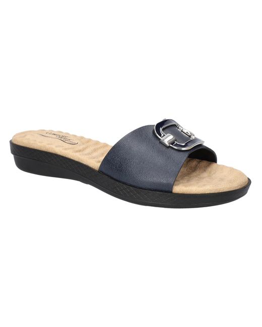 Easy Street Blue Sunshine Faux Leather Slip On Slide Sandals