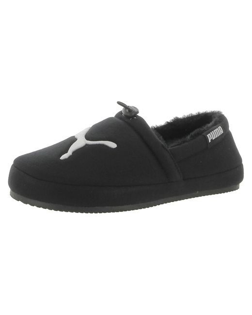 PUMA Black Tuff Moc Cat Faux Fur Lined Logo Moccasin Slippers