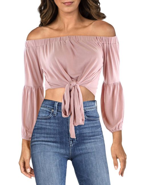 L*Space Red Three Quarter Sleeves Front Tie Off The Shoulder