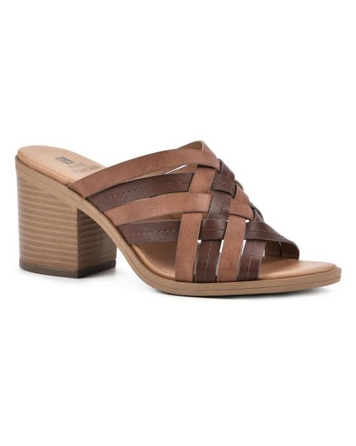 White Mountain Brown Be Happy Faux Leather Strappy Block Heel
