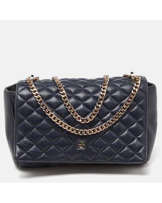 CH by Carolina Herrera Blue Quilted Leather Flap Chain Shoulder Bag