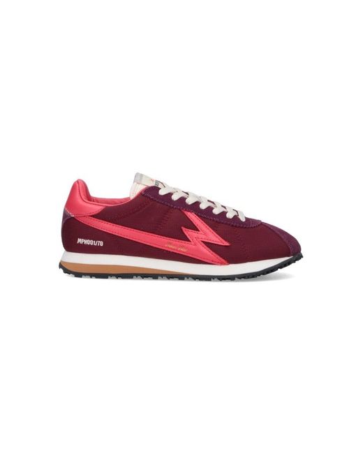 MOA Red Low-Profile Sneakers With Lightning Bolt Design