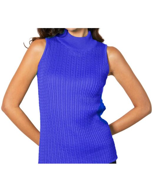 French Kyss Blue Sleeveless Braided Mock Neck Top