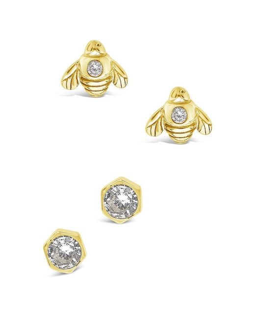 Sterling Forever Metallic Sterling Bee Stud Set Of 2