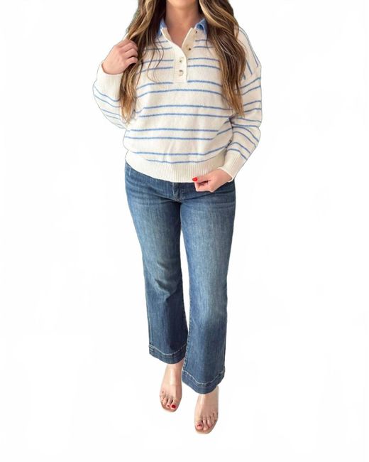 TCEC Blue Collared Striped Knit Half Button Pullover