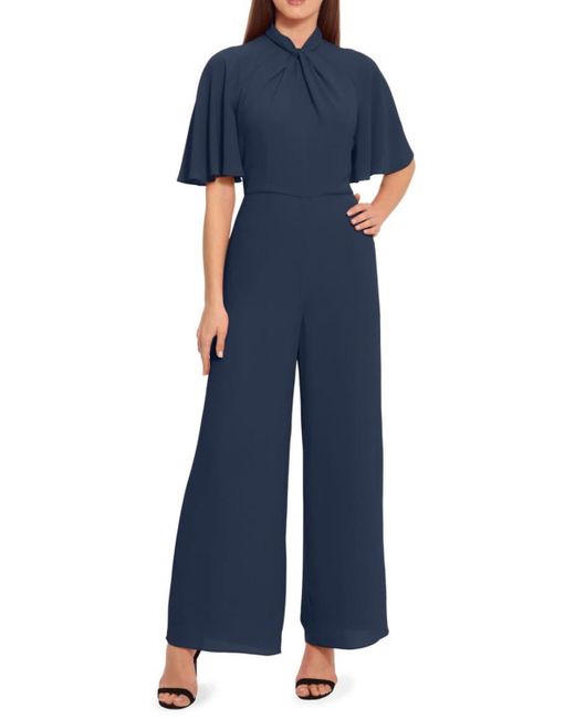Maggy London Blue Flutter Short Sleeve Jumpsuit