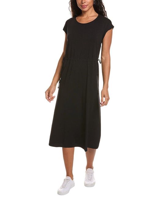 Eileen Fisher Black Jewel Neck Midi Dress