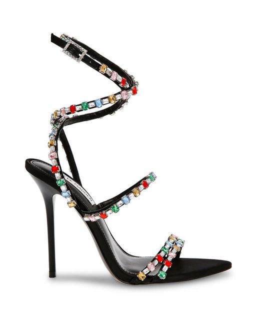 Steve Madden Black Bijour Embellished Satin Heels