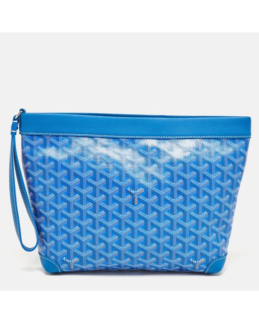 Goyard Blue Ine Coated Canvas And Leather Conti Pouch