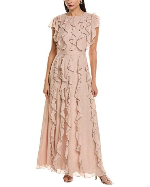Ted Baker Pink Ruffle Maxi Dress With Metal Ball Trim