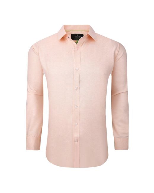 Tom Baine Pink Solid Linen Feel Long Sleeve Button Down for men