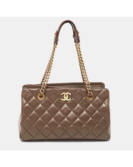 Chanel Brown Dark Quilted Leather Perfect Edge Tote