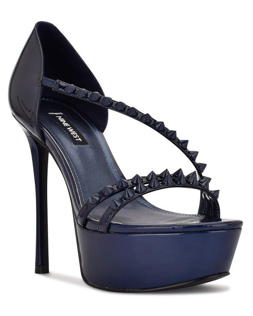 Nine West Blue Fabla Patent Studded Platform Sandals
