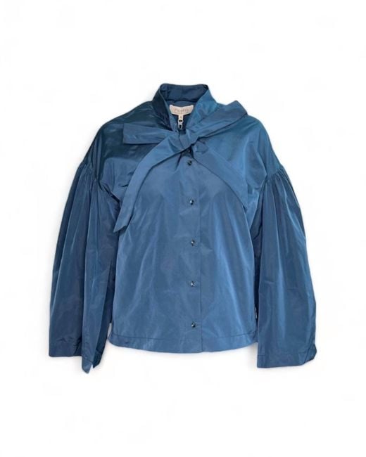Psophia Blue Taffeta Shirt With Bell Sleeves