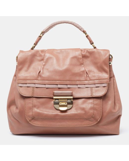 Nina Ricci Pink Rose Leather And Fabric Liane Top Handle Bag