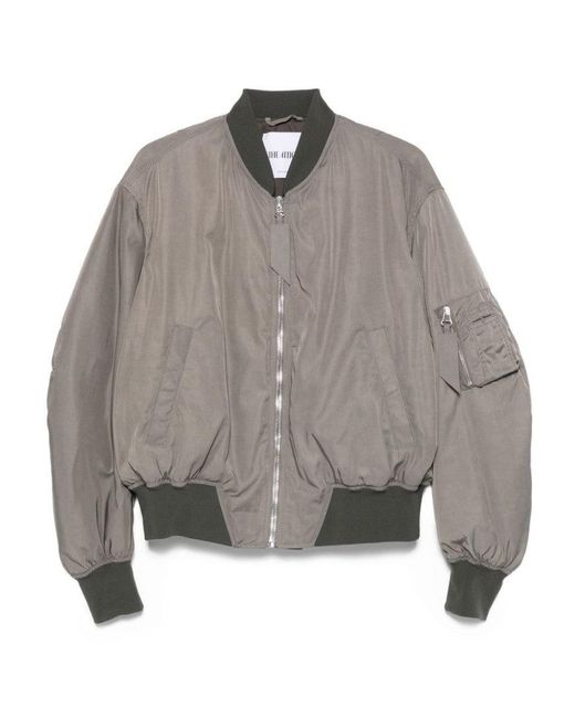 The Attico Gray Ribbed Hem Coat With Zip Fastening
