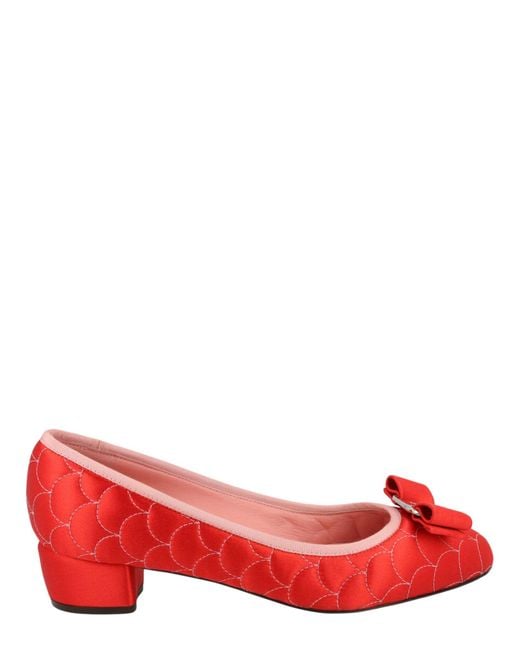 Ferragamo Red Vara Bow Satin Pumps