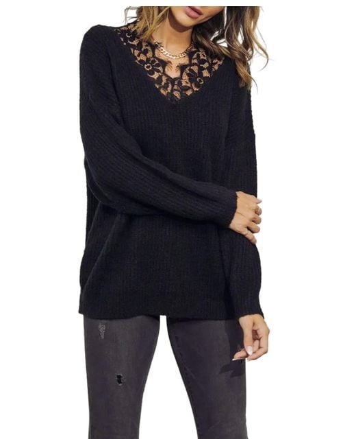 J.Nna Blue Lace-Trimmed Knit Sweater