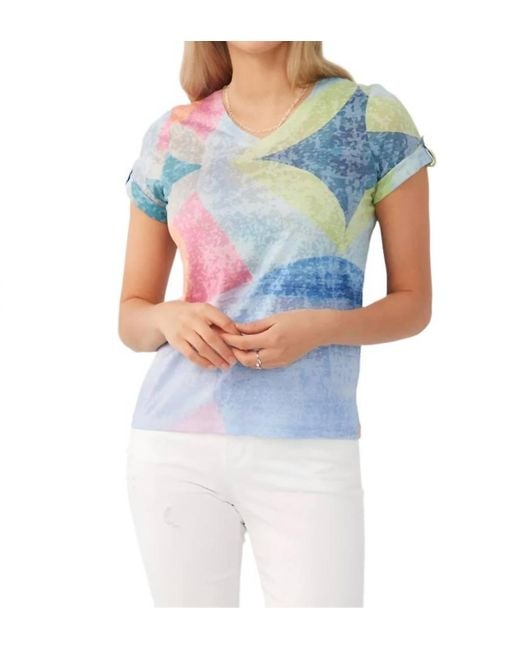 Fdj Blue V Neck Short Sleeve Top