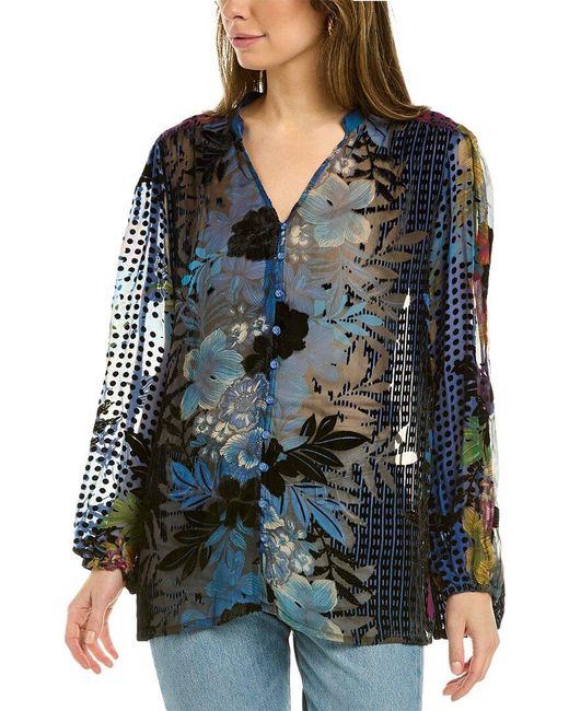 Johnny Was Lanai Burnout Lydia Silk-blend Blouse in Blue | Lyst