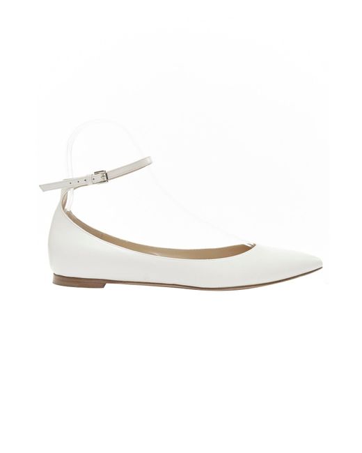 Gianvito Rossi White Leather Skinny Ankle Strap Pointy Flats