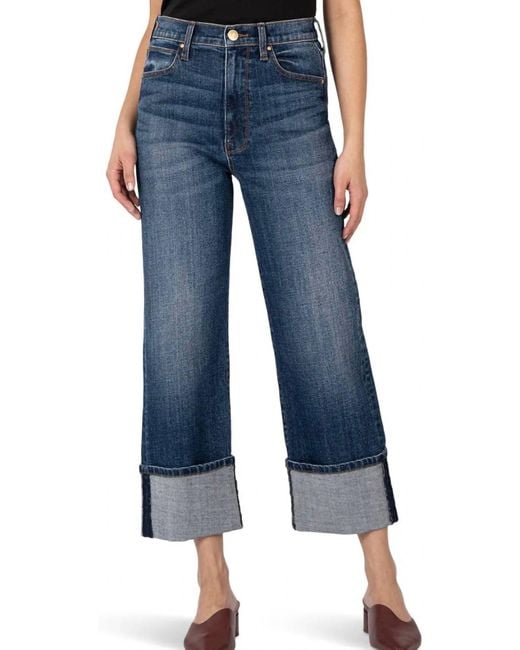 Kut From The Kloth Blue Sienna High-Rise Wide Roll-Up Jeans