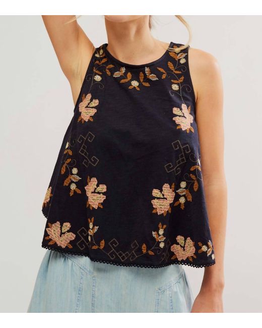 Free People Blue Fun And Flirty Embroidered Top
