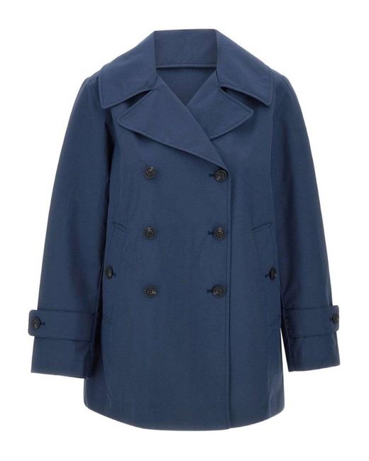 Save The Duck Blue Double-Breasted Coat With Tailored Silhouette