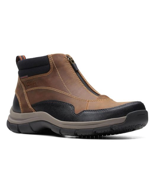 Clarks Brown Walpath Zip Leather Waterproof Ankle Boots for men