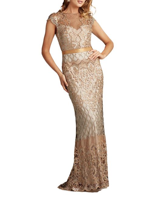 Tadashi Shoji Natural Miranda Sequin Embroidered Gown