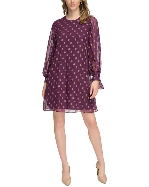 Calvin Klein Purple Petites Metallic Polyester Mini Dress