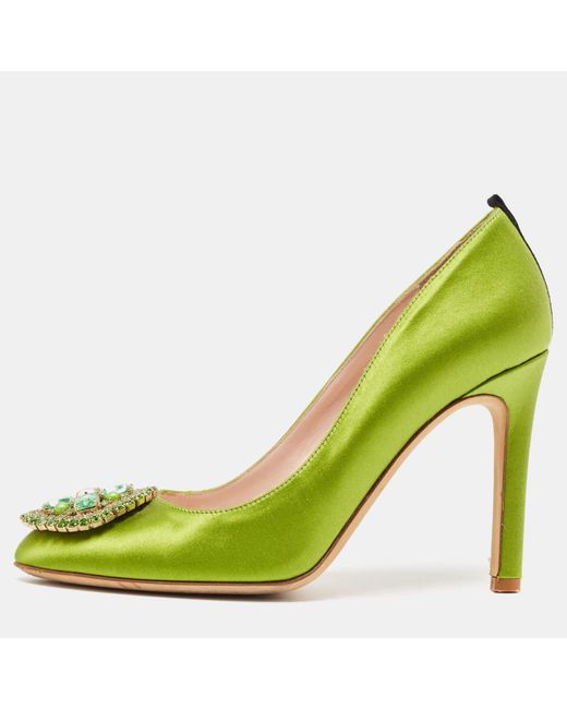SJP by Sarah Jessica Parker Women's Green Satin Crystal Embellished Pumps