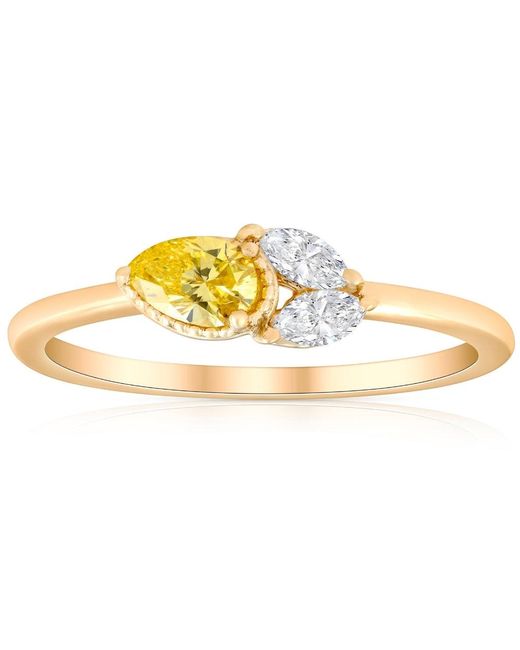 Pompeii3 Metallic 3/8ct Fancy Yellow Pear & Marquise Shape Diamond Ring Yellow Gold Lab Grown