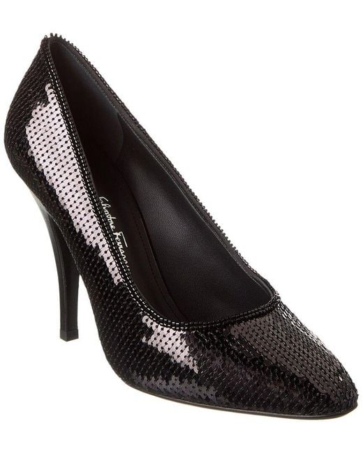 Ferragamo Black Judy Sequin Pump
