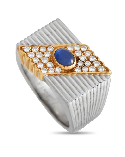 Piaget Metallic 18k And Yellow Gold Diamond And Sapphire Fluted Square Ring Pi31-030824