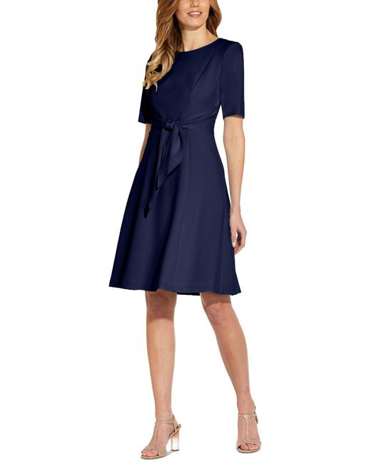 Adrianna Papell Blue Tie Front Knee Fit & Flare Dress