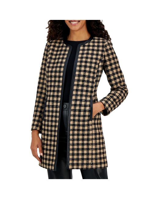 Kasper Black Checkered Polyester Open Front