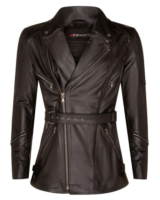 Infinity Leather Black Cross Zip Mid-Length Ce Armour Biker Jacket for men