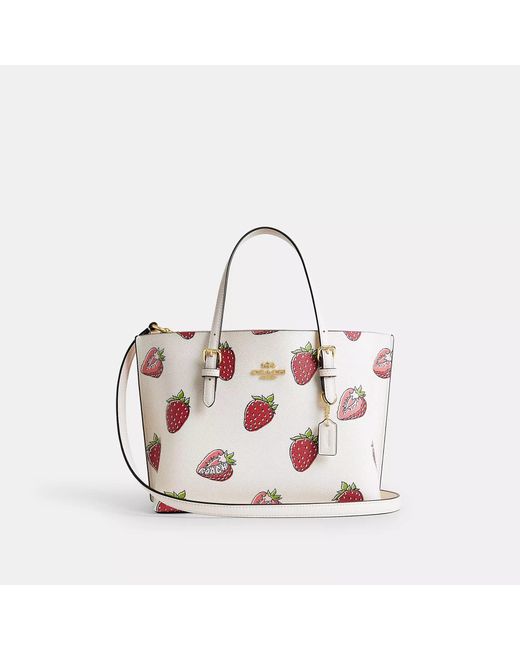 COACH Pink Mollie Tote Bag 25 With Strawberry Print